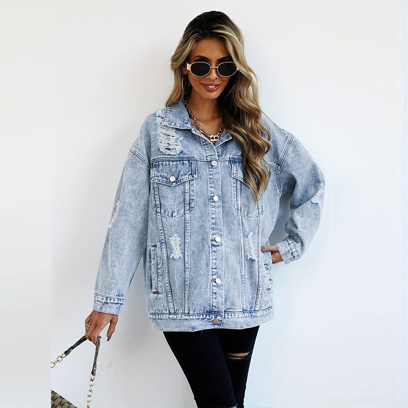 Trendig Denimjacka – Boyfriend-fit med Slitningar