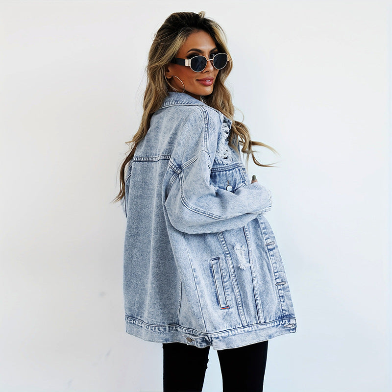 Trendig Denimjacka – Boyfriend-fit med Slitningar