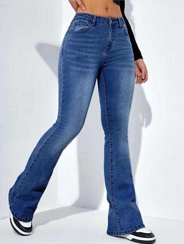 Kvinnors Slim Fit Jeans med Utsvängda Ben – Hög Midja & Stretch