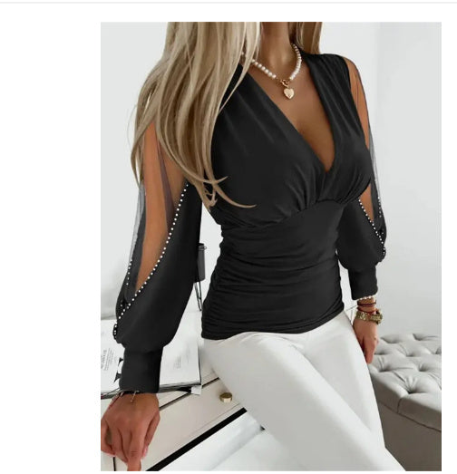Blus med Lyktaärm – Långärmad i Polyester, Finns i Flera Färger