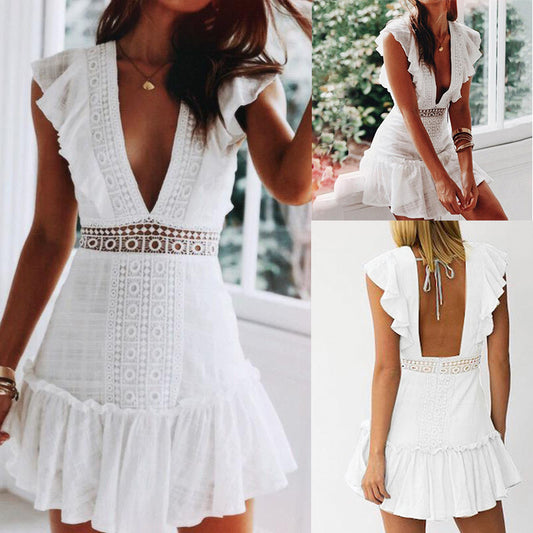 Lace Lace White High Waist Dress
