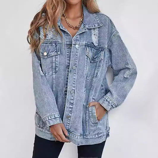 Trendig Denimjacka – Boyfriend-fit med Slitningar