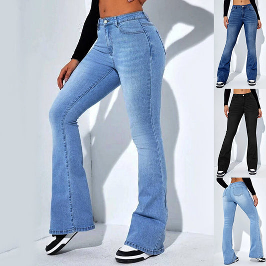 Kvinnors Slim Fit Jeans med Utsvängda Ben – Hög Midja & Stretch