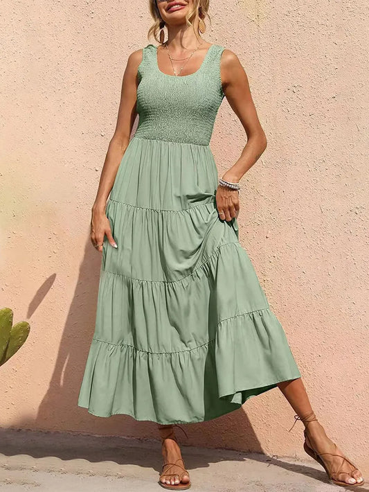 Strap top skirt with pleats and spliced A-line large swing dress