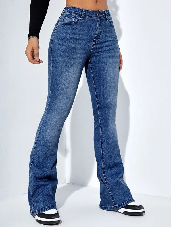 Kvinnors Slim Fit Jeans med Utsvängda Ben – Hög Midja & Stretch