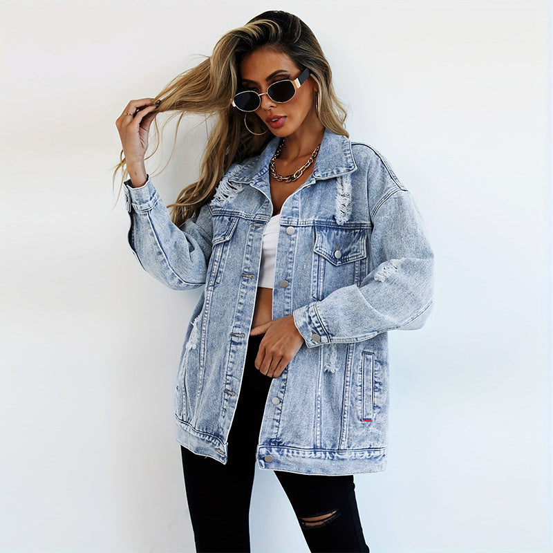 Trendig Denimjacka – Boyfriend-fit med Slitningar